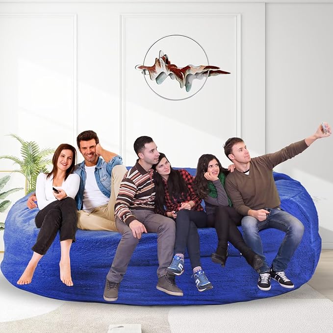 Bean Bag Chair for Adults 8FT,Soft Removable Cover for Teens/Girls Bedroom,Fluffy Giant Round Floor Beanbag Lounger Chairs (No Filler,Sapphire)