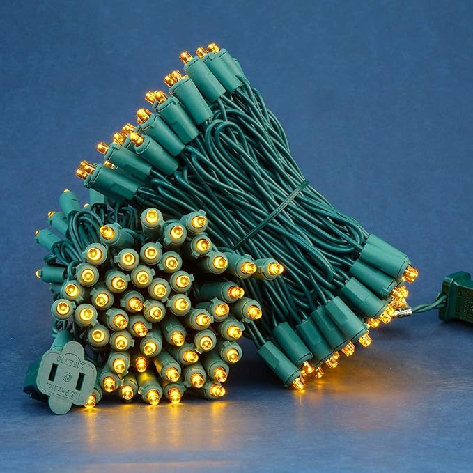 200 Count Orange Wide Angle LED Christmas Lights, 66 ft Green Wire UL Certified Commercial Grade 5mm Holiday String Light Set (Orange)