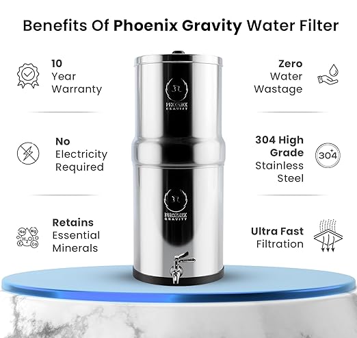 3.25 Gallons NSF Certified AISI 304 Stainless Steel Water Filter with 2 Smart Carbon (Black) Filters, 2 POSTreat Steel Fluoride Removal Elements & Free Stainless Steel Spigot