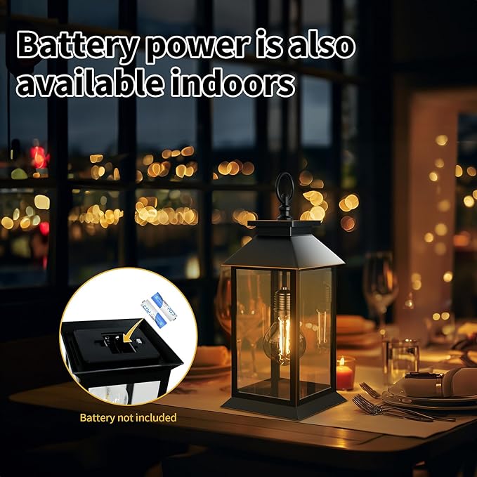 2 Pack Hanging Solar Lanterns Glass Solar Lights Outdoor Waterproof Upgraded Solar and 2 AA Batteries Powered, for Outside Porch, Patio and Indoor Tables, Mantelpiece