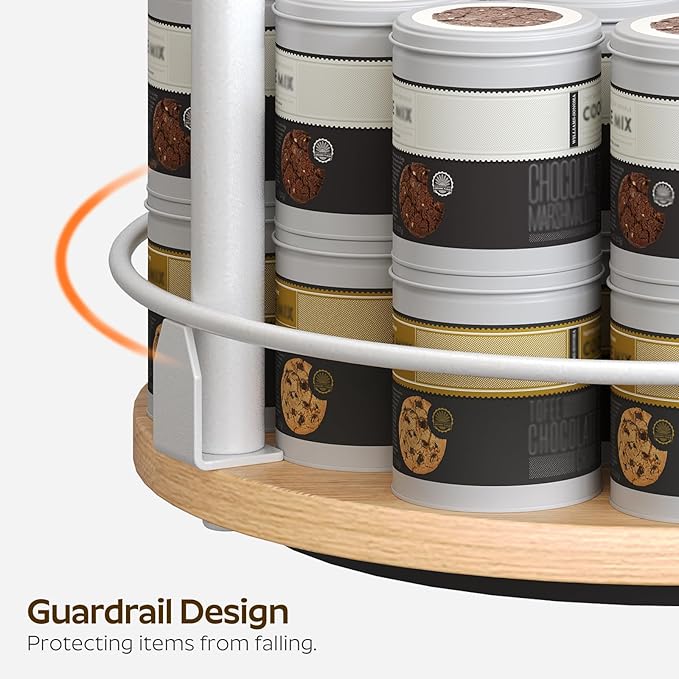 3-Tier Lazy Susan Organizer, Rotating Spice Rack, Spinning Organizer, Industrial Turntable Spice Rack Organizer for Cabinet, Kitchen Countertop, Pantry, White and Natural SR23WN