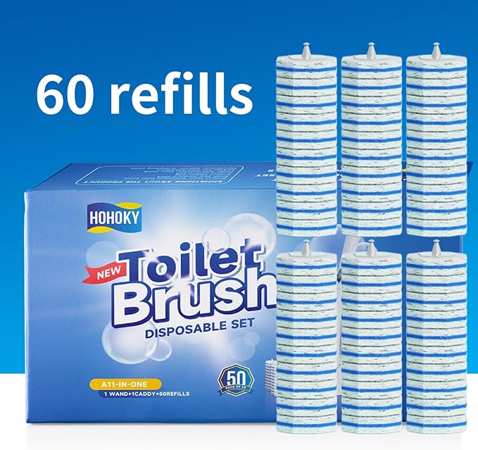 60pc Refills Disposable Toilet mats Brush Cleaning System, Toilet Cleaning Brush, 60 Replacement Brush Heads, No Handle or Base，Toliet Wand Refills,Toilet Bowl Clean Refill Pads,Toilet Scrubber Refill