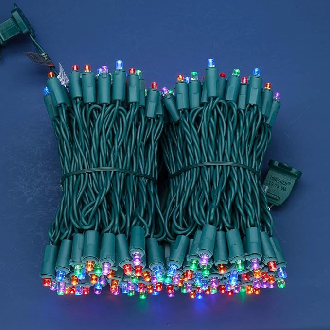 200 Count Multicolor Wide Angle LED Christmas Lights, 66 ft Green Wire UL Certified Commercial Grade 5mm Holiday String Light Set (Multicolor)