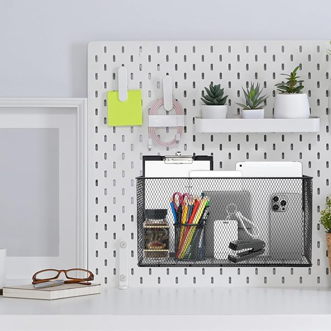 Black Magnetic Basket for Refrigerator, Black Magnetic Basket Organizer Magnetic Spice Rack, Magnetic Locker Organizer Holder for Kitchen Storage, Magazine, Whiteboard