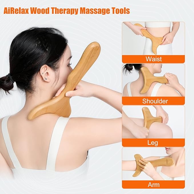 AiRelax 6 in 1 Wood Therapy Massage Tools,Lymphatic Drainage Massager Maderoterapia Kit Colombiana for Body Shaping,Body Sculpting Massage kit Tools