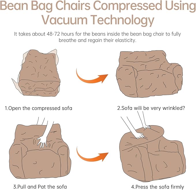 Bean Bag Chair with Filler, Bean Bag Sofa with Tufted Soft Stuffed Filling, Fluffy and Lazy Sofa, Comfy Cozy BeanBag Chairs with Memory Foam for Dorm, Apartment, Living Room (Pink)