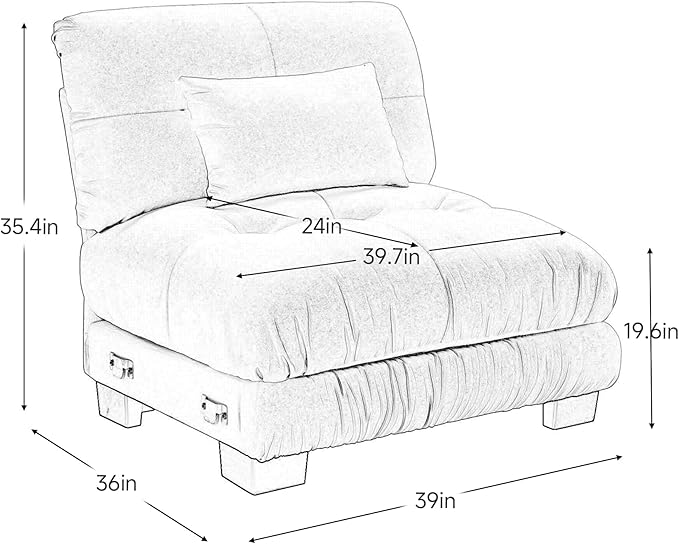 Armless Sofa W/1 Pillow - Gray