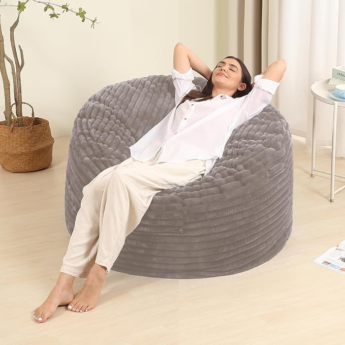 3FT Memory Foam Bean Bag Chair for Adults/Teens, Bean Bag Sofa with Fluffy Removable Cover, for Living Room Bedroom, Grey