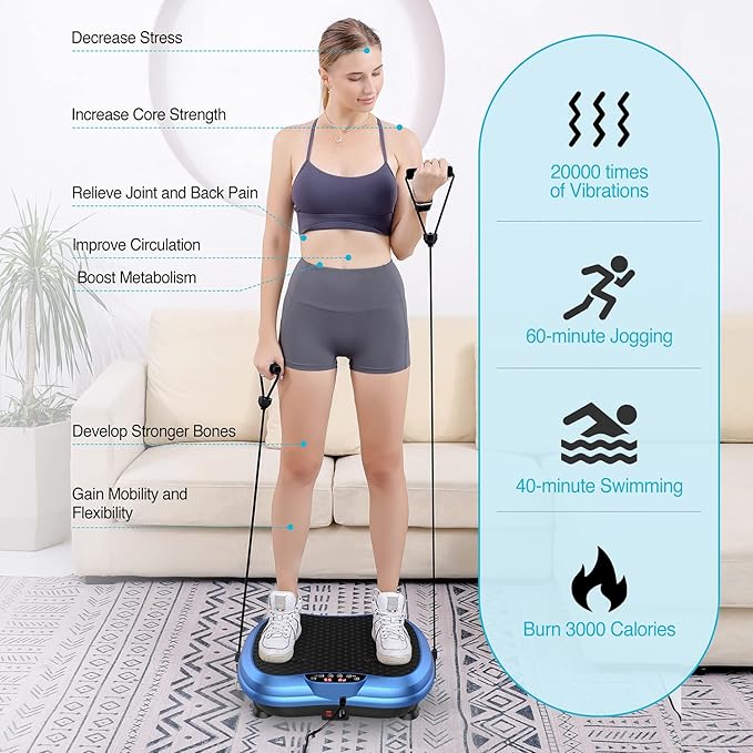 AXV Vibration Plate Exercise Machine Whole Body Workout Portable Mini Vibrate Fitness Platform Lymphatic Drainage Machine for Weight Loss Shaping Toning Wellness Home Gyms Workout (Mini)