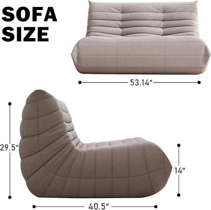 Bean Bag Chair for Adults, Oversized Loveseat Fireside Chair Comfy Lazy Floor Sofa, 2 Seater Lazy Sofa Couch Memory Foam Bean Bag for Living Room, Bedroom Apartment Office (Grey)
