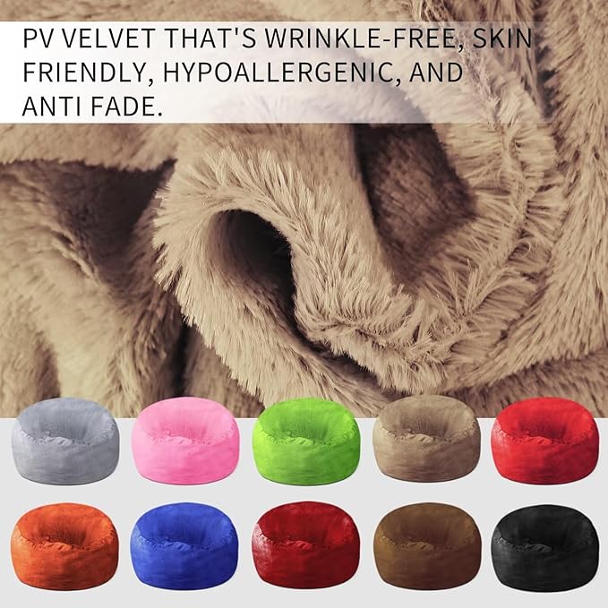 Bean Bag Chair for Adults 4FT,Soft Removable Cover for Teens/Girls Bedroom,Fluffy Giant Round Floor Beanbag Lounger Chairs (No Filler,Tan)