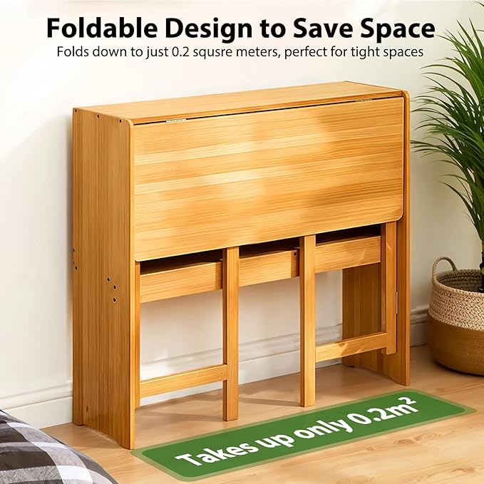 31.5" Bamboo Folding Desk,Space-Saving Computer Desk for Small Spaces, Foldable Study Table for Bedroom, Home Office, Dorm, Apartment（Natural）
