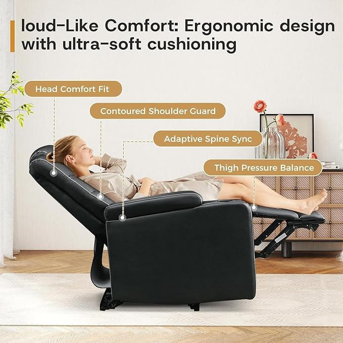 ANJ Power Home Theater Recliner Chair Set of 2, Electric Movie Theater Seating Reclining Chairs with Cup Holders for Living Room, Faux Leather with Blue LED, USB Ports, Hidden Arm Storage (Black)