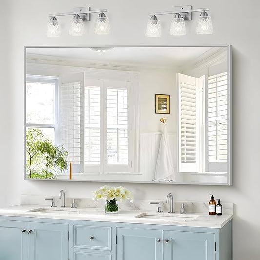 36x60inch Brushed Nickel Bathroom Mirror, Silver Rectangle Mirror with Frame, Large Rectangular Wall Mirrors for Bathroom, Living Roomm, Hair Salon, Big Mirror Hang Horizontal/Vertical