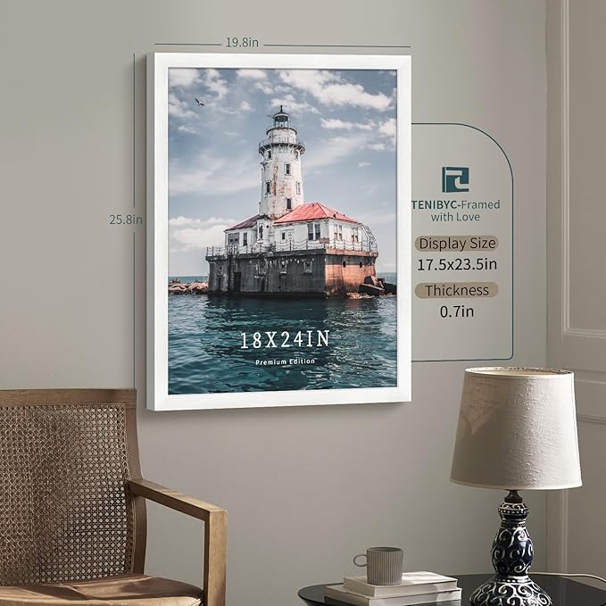 18x24 Poster Frame 3 Pack - White Woodgrain, Solid Wood Gallery Picture Frame - Wall Hanging