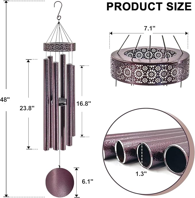 ASTARIN 48'' Large Wind Chimes - 6 Heavy Tubes, Memorial Outdoor Chimes for Garden Decor, Sympathy Gifts, Bronze