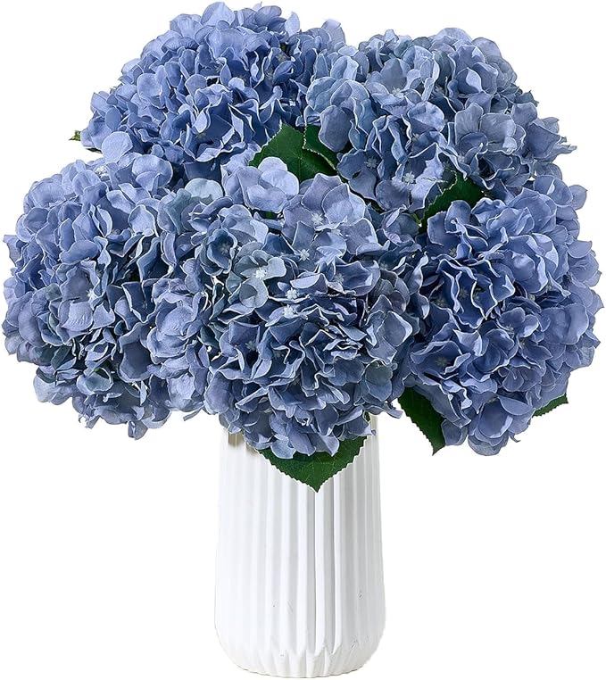 8Pcs Dusty Blue Fake Flowers Silk Hydrangea Artificial Flowers Bouquets Faux Hydrangea Stems for Home Table Centerpieces Wedding Party Decoration