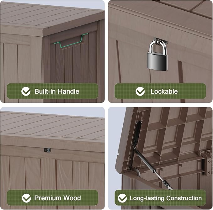 120 Gallon Patio Storage Box, Large Deck Box for Patio Furniture Covers, Cushion Pillows, Waterproof Outdoor Storage Bench for Towels, Garden Tools and Pool Accessories, Grey