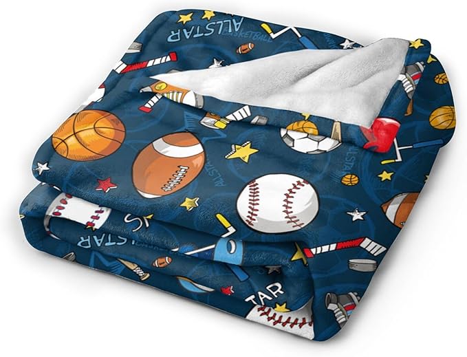Baseball Football Basketball Sport Theme Throw Blanket 50x40 Inch Soft Fleece Blanket Men Women Gift for Kids Boys Girls for Party Couch Sofa Bed Deco Blankets