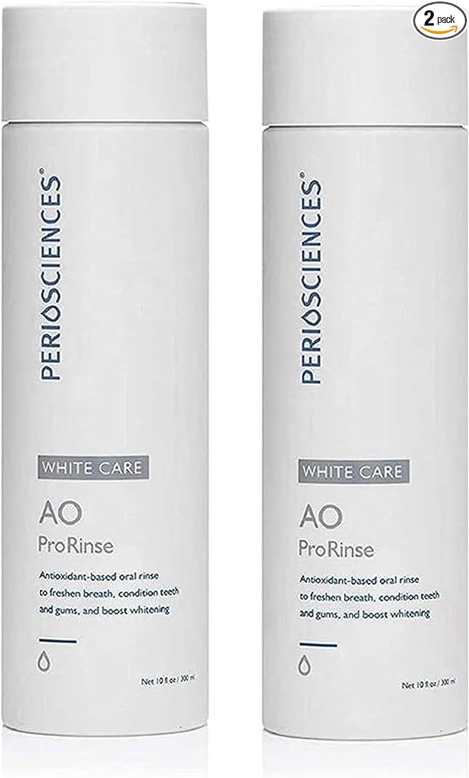 PerioSciences AO ProRinse White Care Whitening Mouthwash with Essential Oils and Antioxidants - Alcohol Free Mouthwash for Post-Whitening Enamel Protection, 10 fl oz/300ml Pack of 2