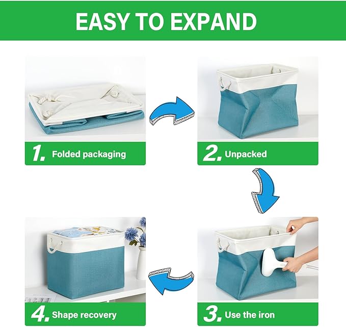 Bidtakay Extra Large Storage Baskets for Shelves 3 Pack Fabric Storage Bins for Organizing Linen Collapsible Organizer for Closet-White&Teal