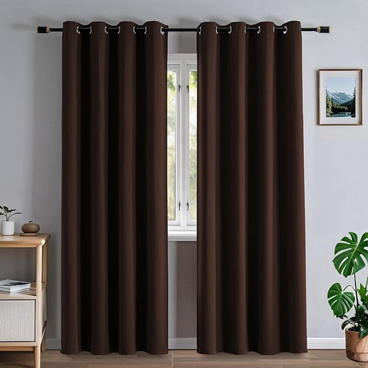 Blackout Curtains 108 Inches Long for Bedroom, Thermal Insulated Blackout Curtains 2 Panels Set, Solid Grommet Privacy Room Darkening Drapes for Living Room Windows(W52 x L108, Chocolate)