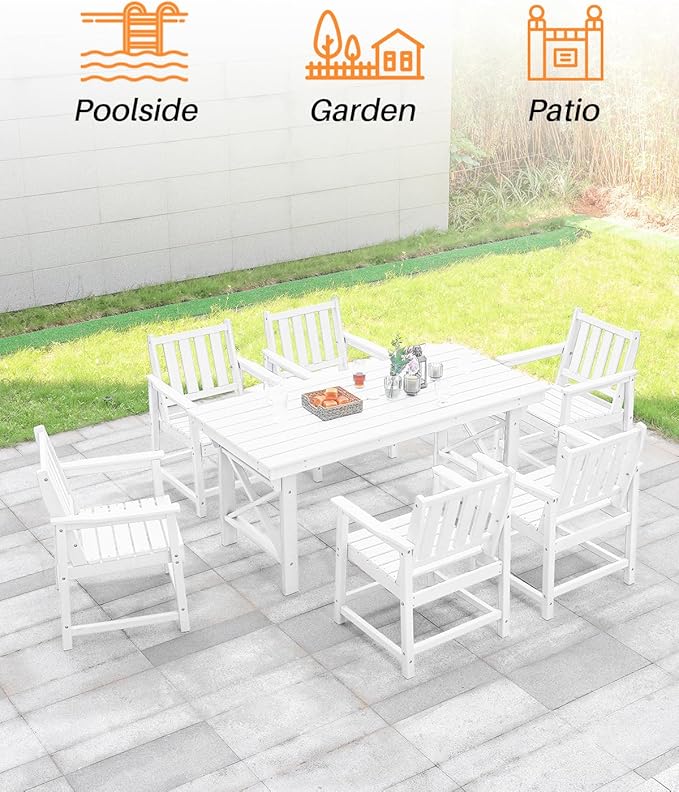 HDPE Patio Dining Set, 5-Piece Outdoor Table and Chairs with Umbrella Hole, Modern Outdoor Dining Set for 4, HDPE Outdoor Patio Furniture Dining Sets for Deck, Poolside, Porch, Pearl