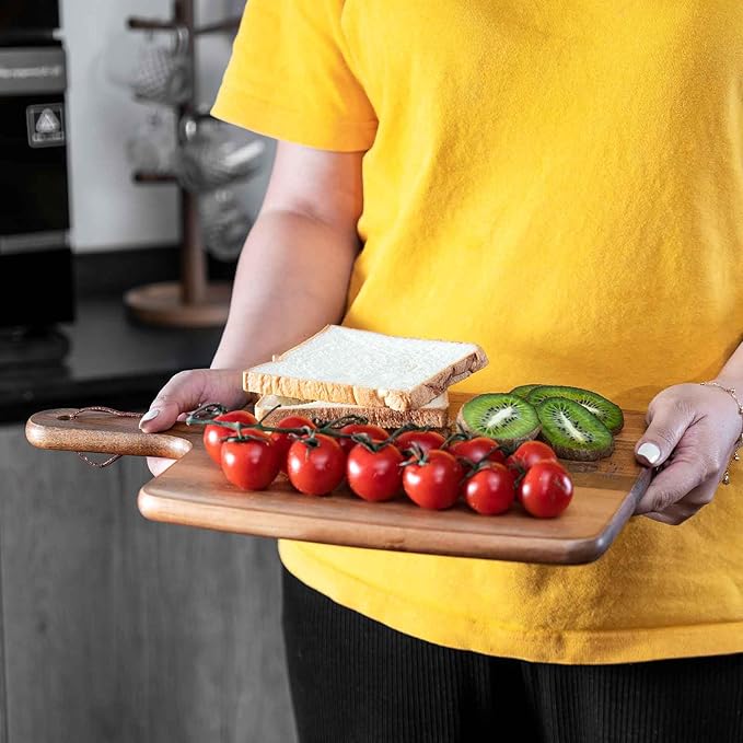 Acacia Wood Cutting Board - Wooden Kitchen Cutting Board for Meat, Cheese, Bread,Vegetables &Fruits- Charcuterie Board Cheese Serving Board with Handle (15.3"x10.2")