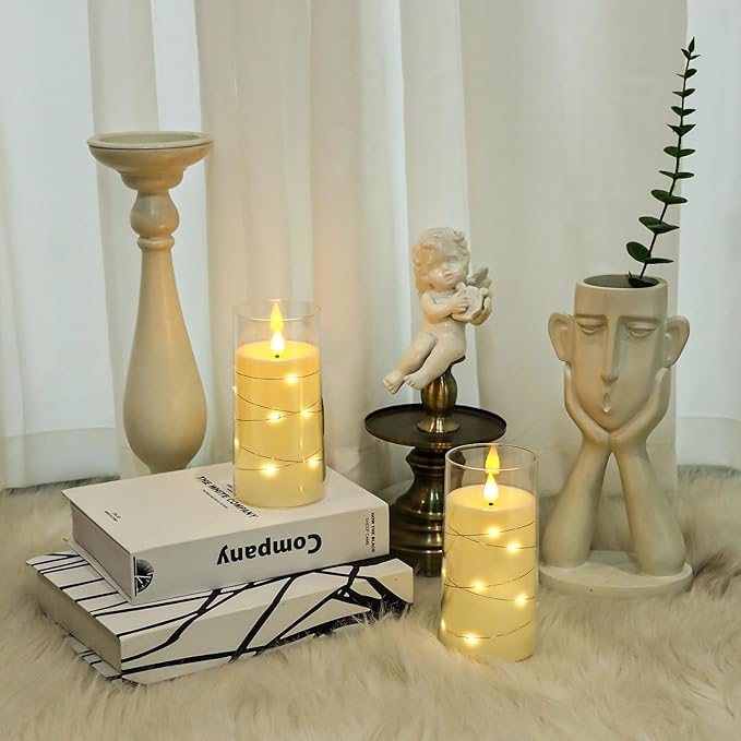Aignis Flickering Flameless Candles Battery Operated Candles LED Candles with Remote Timer for Home/Wedding/Birthday/Holiday Decor ，Ivory White 3D Flame Set of 2 (D3 xH6 6")