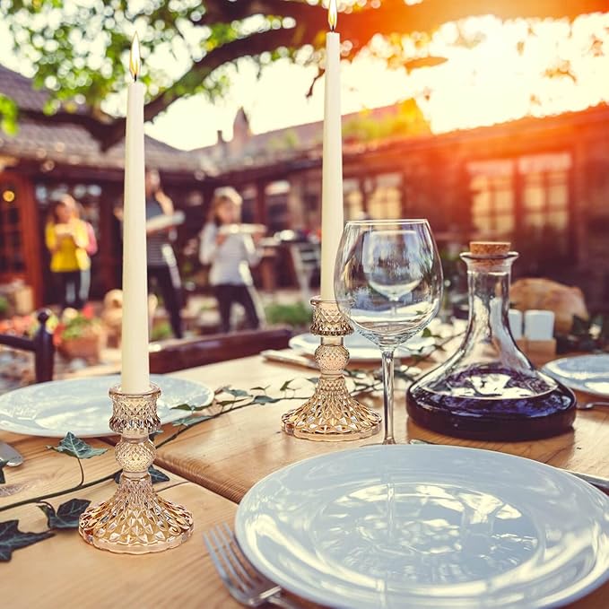 Candlestick Holders Set, 12Pcs 4" H Taper Candle Holders Bulk, Glass Candle Holders for Wedding, Festival, Party & Windowsill Decor, Gold