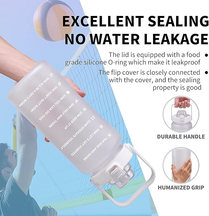 64oz,100oz,128oz Large Motivational Water Bottle with Time Marker, Leakproof & BPA Free Half Gallon Big Water Bottle with Straw Handle Tritan Frosted Water Jug for Gym,Fitness,Outdoor Sports