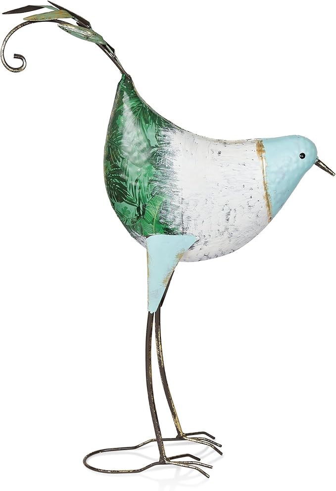 Alpine Corporation MCC702 Head-Down Metal Bird Outdoor Statue, Animal Décor for Patio, Lawn & Garden, 24" H, Blue and White