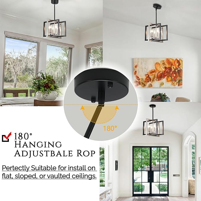 ANKYLHUA Black Nickel Chandelier,6-Lights Ceiling Light Fixture E12,Adjustable Hight Pendant Lights Kitchen Island,Chandeliers for Dining Room Bedroom,Entryway,Foyer