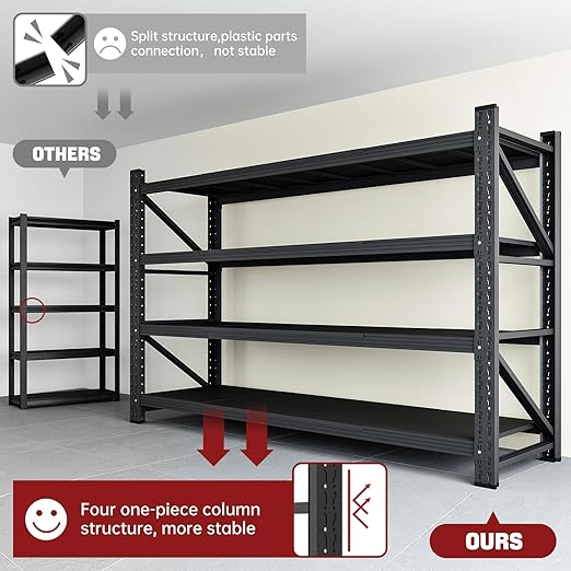 5000LBS Storage Shelves,71" W Garage Shelving Heavy Duty Metal Adjustable Garage Shelves, Shelving Units Industrial Shelving for Warehouse,71" W x 24" D x 69" H,Black