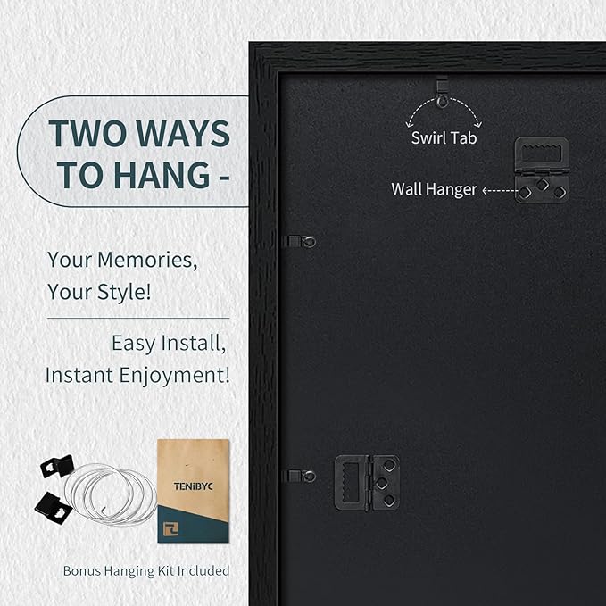 12x16 Picture Frame 3 pk - Textured Black Wood, HD Tempered Glass, Wall Gallery Picture Photo Frame