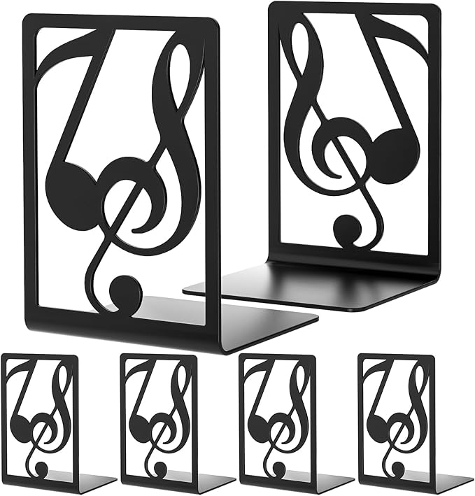 Book Ends for Shelves and Heavy Books - Metal Bookends Black 3 Pair, Shelf Holder Home Decorative, Stoppers for Kitchen Cooking Lover Gifts