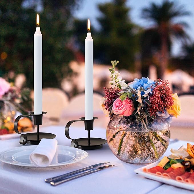 Black Metal Taper Candle Holders Set of 2, Vintage Chamberstick Candle Holder with Handle for Taper Candles, Farmhouse Rustic Candle Holders for Table Decor, Halloween Christmas Decoration