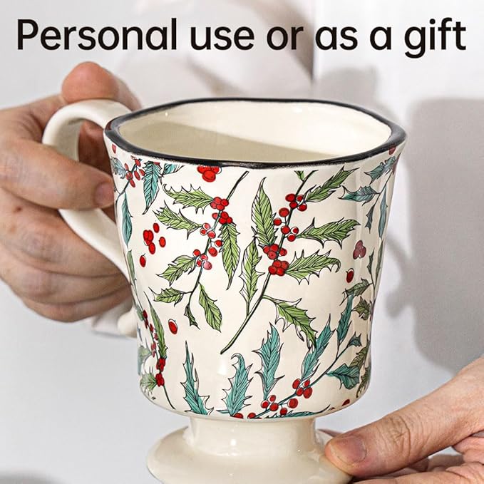 360ml -12.17oz Painted Cherry Fruit Ceramic Mug - Cute irish Coffee Glasses for Latte, Espresso - Gift for Women, Dishwasher Safe