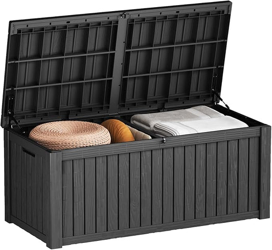 150 Gallon Outdoor Storage Cabinet, Large Outdoor Storage Box for Patio Furniture Covers, Cushion Pillows, Waterproof Deck Box with Lockable Lid for Garden Tools, Pool Accessories, Black