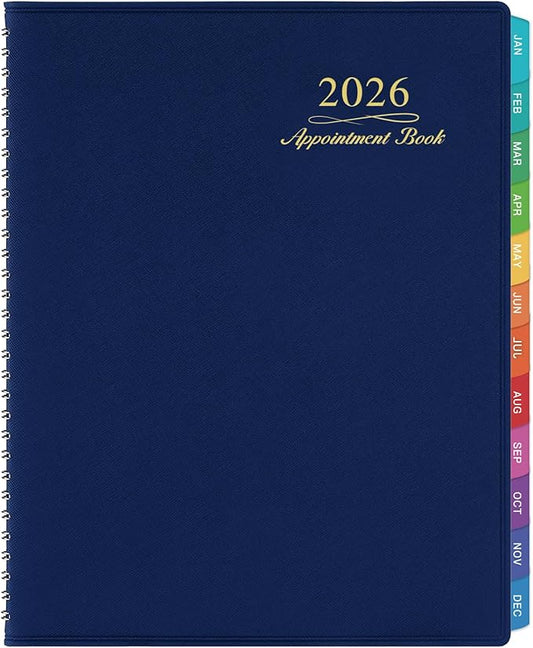 2026 Appointment Book/Planner - Weekly Appointment Book 2026, January - December 2026, 8.26"x 11.4", Daily/Hourly Planner with Tabs, 15 Minutes, Wirebound - Blue