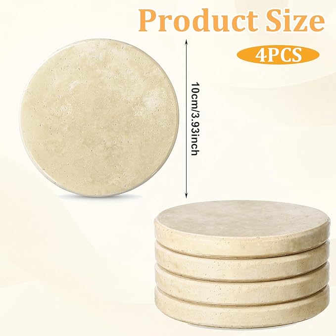 Beige Natural Travertine Marble Coasters Set of 4, Round 4 Inch Diameter Drink Marble Coasters for Housewarming Gifts, Anniversaries, Office Decorations Protect Tables from Stains & Scratches