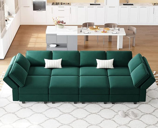 Belffin Modular Sectional Sofa with Storage Chaises Sectional Sleeper Sofa Couch 8 Seat Sectional Bed Green