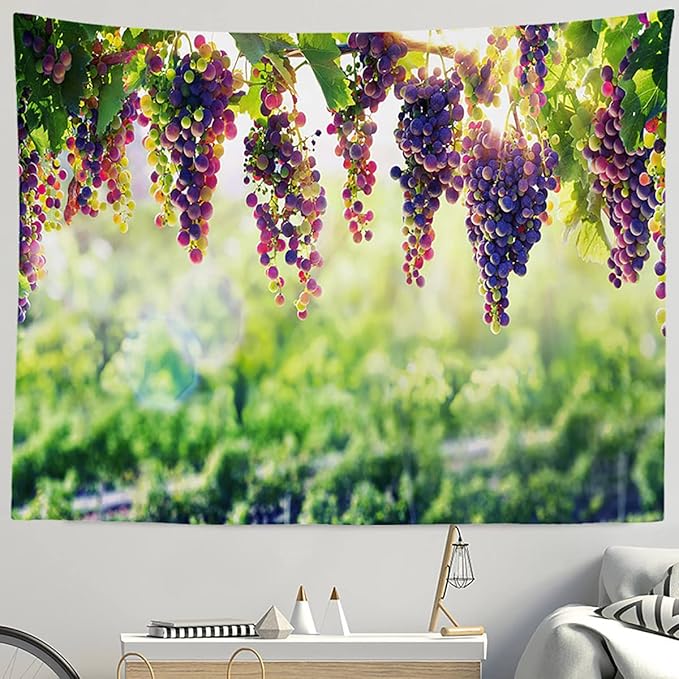 BULOR Vineyard Tapestry Grapes Clusters Wine Rustic Vintage Tapestry Wall Hangings Tapestry for Kids Bedroom Living Room Dorm Man Cave Background(60x40 Inch)