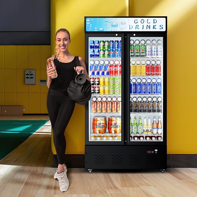 30 Cu.ft. Commercial Beverage Refrigerators Glass Door Refrigerator Upright Display Cooler with Soft LED Light and Adjustable Shelves for Restaurant Grocery Stores Home