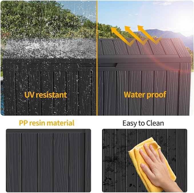 80 Gallon Deck Box, Outside Storage Box Waterproof for Outdoor Cushion Storage, Garden Tools, Resin Outdoor Storage Box, Black