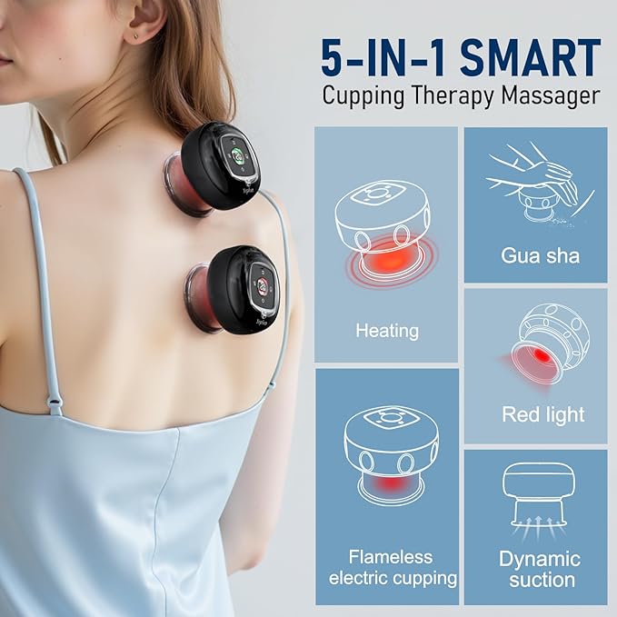 5-in-1 Smart Dynamic Cupping Set, 20 Levels Cupping Kit for Massage Therapy with Red Ligh-t Therapy&Heat Penetrates for Targeted Pain Relief, Knots, Aches, Muscle Soreness - 1Pcs(Black)