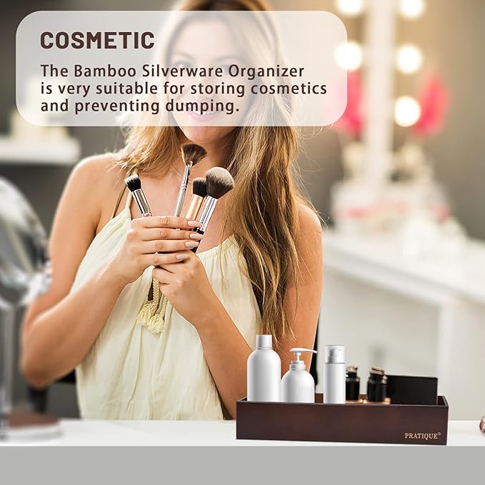 Bamboo Drawer Organizer - Kitchen Utensil Organizer Silverware Tray Cutlery Holder，Office Desk Supplies and Accessories,12 * 3 * 2.6inch,Nut-brown