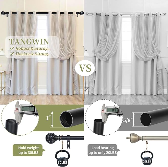 Black Adjustable Curtain Rods for Windows:36-88" Farmhouse Heavy Duty Curtain Rod for Bedroom Living Room,Boho Decorative Rustic Drapery Rods with Vintage Coastal Texture Finial,Matte Black