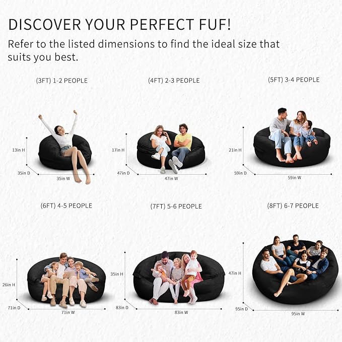 Bean Bag Chair for Adults 7FT,Soft Removable Cover for Teens/Girls Bedroom,Fluffy Giant Round Floor Beanbag Lounger Chairs (No Filler,Black)