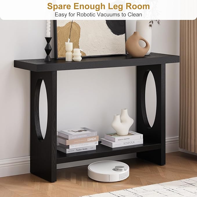 BECHAEO 47-Inch Modern Narrow Console Tables with Solid Wood Veneer - 2’’ Thickened Tabletop, 2-Tier Slim Sofa Table Behind Couch, Rectangle Entryway Table for Hallway Living Room, Black Oak